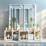 hydroponic setup with PVC pipes and reservoir
