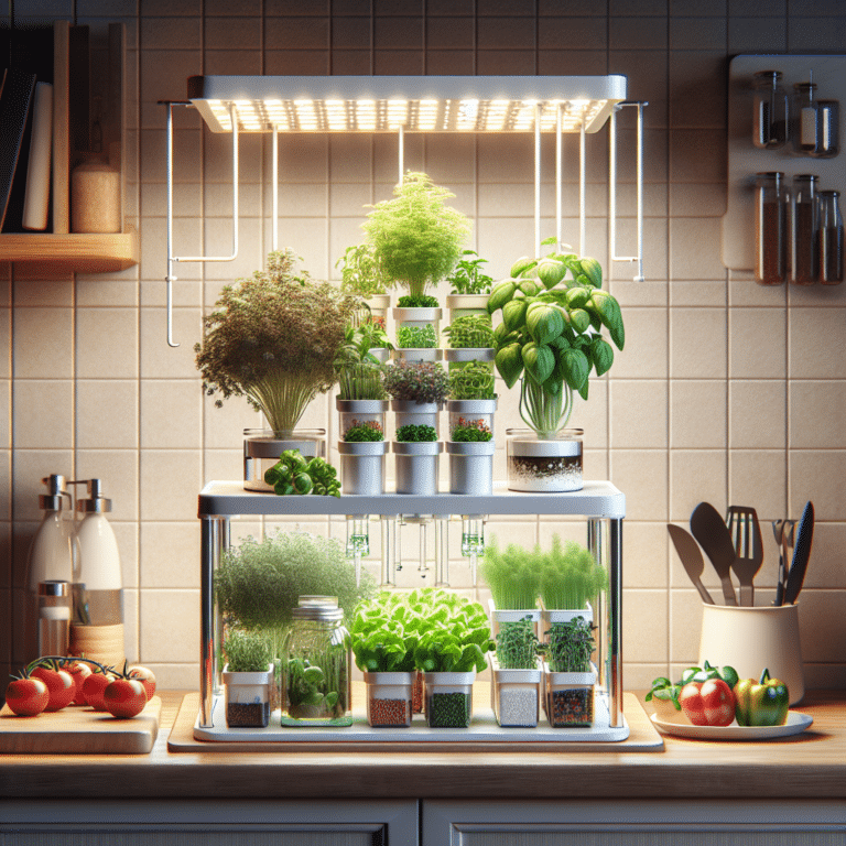 small indoor hydroponic setup for kitchen counter