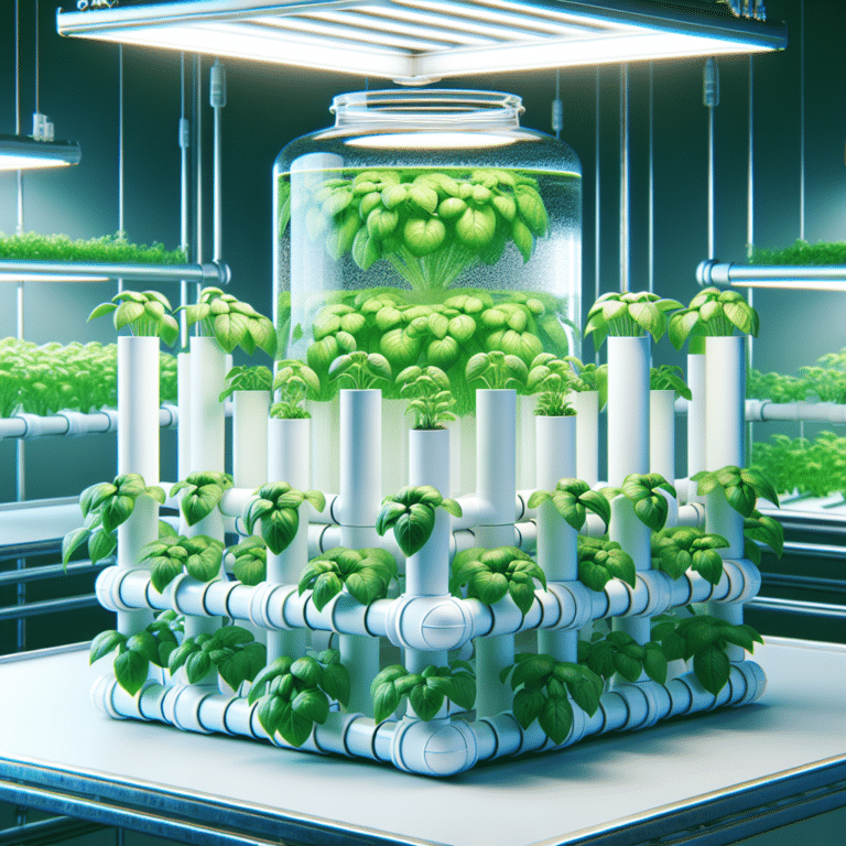 hydroponic setup with PVC pipes and reservoir